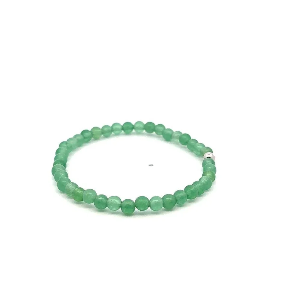 Natural Aventurine Gemstones Mini 4mm 18K White Gold Charm Round Bead - Picture 4 of 5
